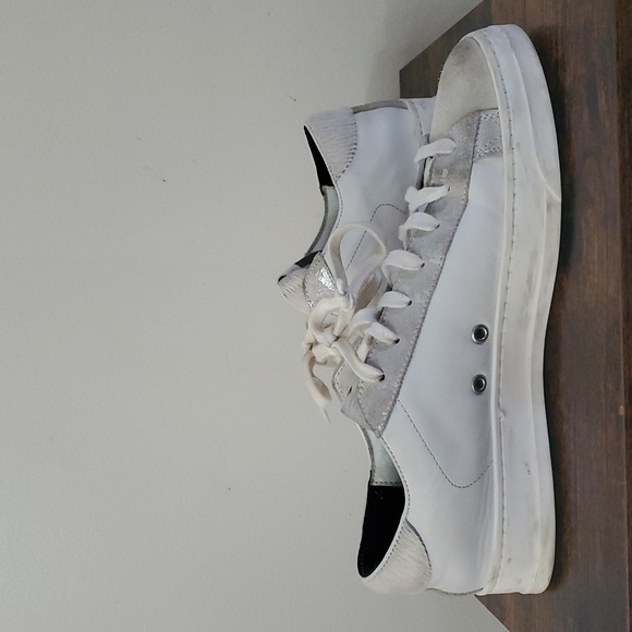 P448 White Leather And Suede Sneakers Womens Size 39 Calf Hair - Picture 3 of 14